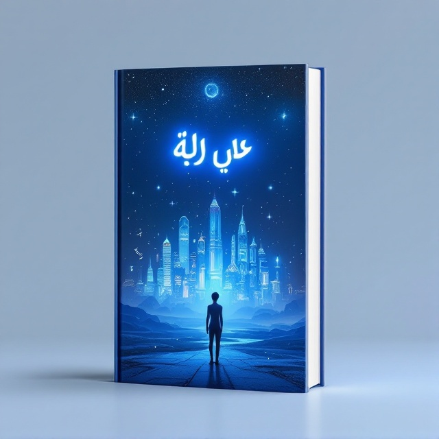 An animated, deep blue background featuring a fantastical cityscape with futuristic architecture that towers into a starlit sky. A lone figure, slightly humanoid but with ethereal, otherworldly features, stands in the foreground with an intense and thoughtful pose. Softly glowing elements, like floating symbols or abstract scripts, hover around the figure, adding a sense of mystique.