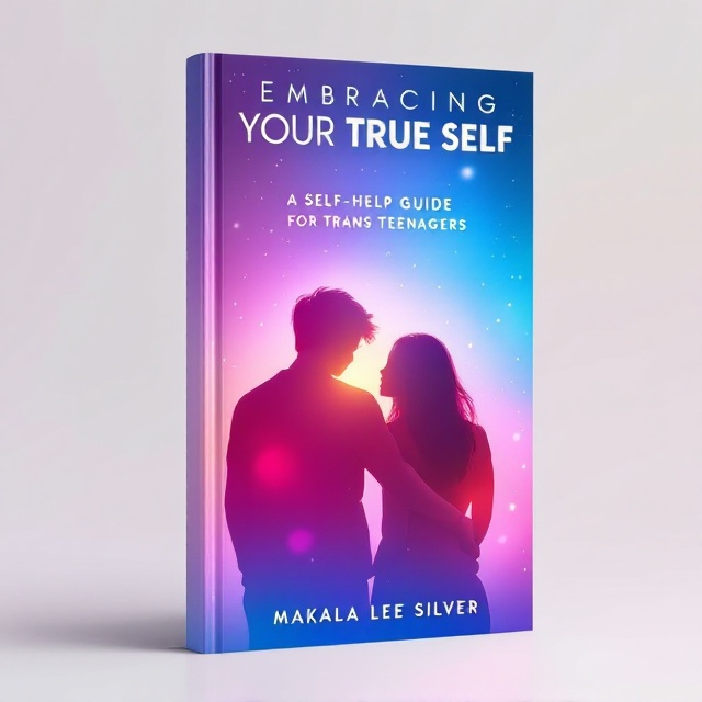 The cover features a silhouette of two teenagers, one leaning on the other's shoulder, surrounded by a soft gradient background in the colors of the trans flag. The silhouettes are outlined in luminous white, emphasizing a sense of unity and friendship. In the background, subtle, abstract shapes give a sense of motion and fluidity, symbolizing personal growth and acceptance.