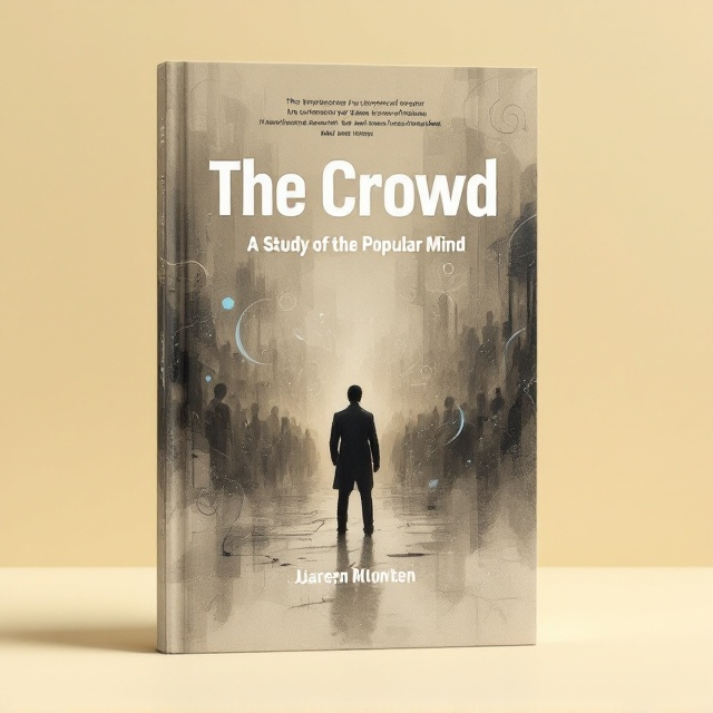 A dynamic composition featuring a vast, indistinct crowd with blurred and shadowy figures filling the background in beige tones. In the foreground, a solitary, sharply defined figure stands with its back turned toward the crowd, symbolizing introspection. Wisps of light blue elements subtly interweave with the crowd, suggesting the psychological influence. A sense of motion and fluidity is captured through gently swirling patterns integrating the theme of unpredictability.