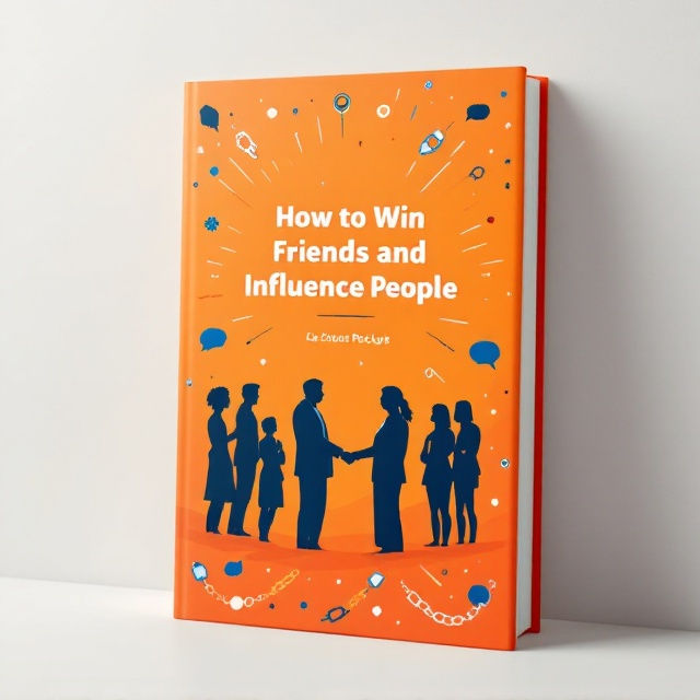 The cover features a vibrant orange background, speckled with abstract vector icons such as handshakes, speech bubbles, and linked chains around the edges. In the central area, silhouettes of people in conversational poses are slightly overlapping, evoking a sense of connection and interaction. Bright dynamic lines in blue burst outwards from the center silhouettes, suggesting growth and influence.