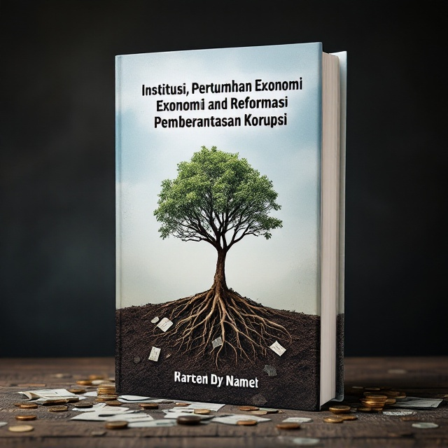 A bold, stark image of a tree with its roots exposed, growing out of a pile of documents and coins, symbolizing growth despite corruption. The background is a gradient between dark earthy tones and a lighter, hopeful sky blue, suggesting a transition from corruption to reform.