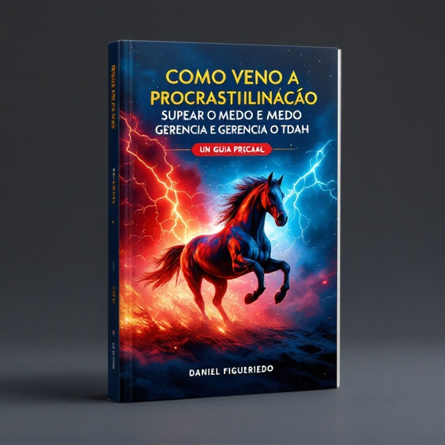 The cover features a powerful image of a horse galloping through a storm, with vibrant red and blue lightning bolts illuminating the scene. The horse represents strength and raw power, tying into the theme of conquering personal battles. A subtle, abstract design in the background hints at the subliminal elements, with dynamic shapes that suggest movement and potential. The top half of the cover is primarily deep blue, transitioning into a bold red at the bottom, with golden accents highlighting key elements.