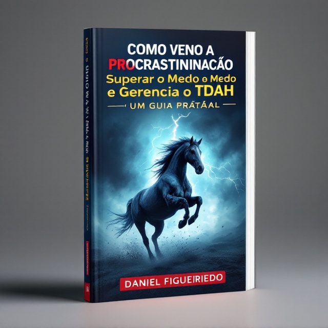 A striking image of a powerful horse galloping across a stormy background, with a subtle subliminal shape suggesting a lightning bolt. In the foreground, faint imagery of a human brain is incorporated, symbolizing focus and mental power. Red, blue, and gold colors are utilized to echo potency and strength.