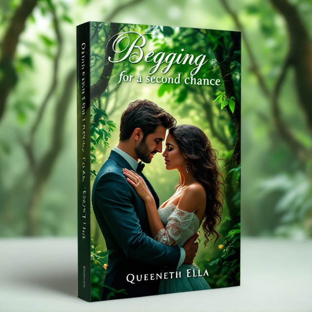 A lush, enchanted forest serves as the backdrop, bathing the scene in rich shades of green to emphasize the fantasy element. In the foreground, a handsome billionaire with a confident posture holds a beautiful woman closely; both are gazing into each other's eyes, exuding romance. Behind the woman, another visibly stunning woman stands with a cold stare, partially obscured by delicate tree branches, suggestive of secrets and tension.