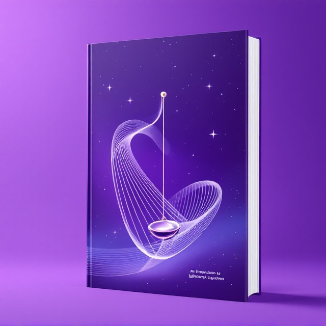 A large, fantastical pendulum swinging across the cover, leaving trails that form a graceful sinusoidal graph. The pendulum appears metallic and reflects the gradient purple background, which shifts from deep violet at the top to a lighter shade at the bottom. The graph lines are intricately detailed, giving a sense of motion and fluidity. Small star-like sparkles are scattered in the background, enhancing the imaginative feel of the design.