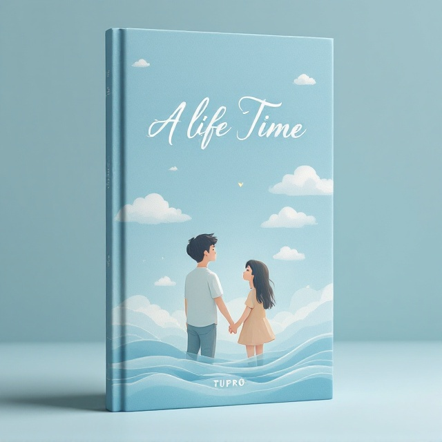 A soft blue background sets a calm and dreamy atmosphere. At the center of the cover is a tender illustration of a boy and girl, gazing slightly upward with contemplative expressions. They are holding hands, symbolizing their shared journey and emotions. Above them, abstract elements like soft clouds and gentle waves add a sense of tranquility and harmony, suggesting the idea of facing life in a perfect way.