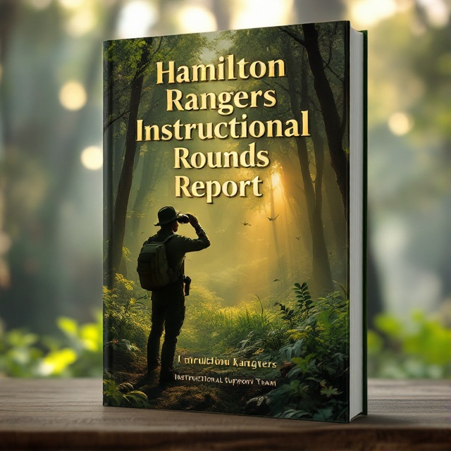 The cover features an abstract portrayal of a ranger silhouette, equipped with binoculars, overlooking a lush, sprawling forest landscape. Rays of sunlight filter through the forest, bathing everything in a golden glow. In the background, faint images of books and educational tools blend into the forest, symbolizing the educational theme.