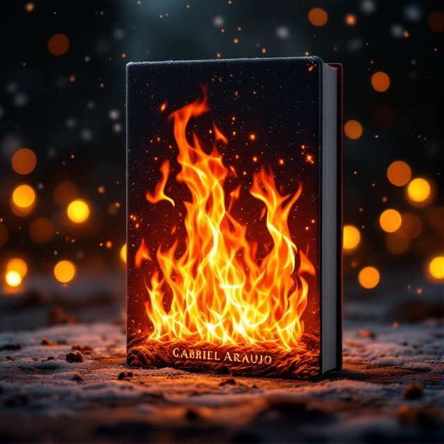 A striking image of a house of cards set ablaze, with flames capturing the attention against a dark, starry background. Snow gently falls, adding a contrasting element of Christmas. In the distance, faint hints of twinkling holiday lights add a touch of warmth.