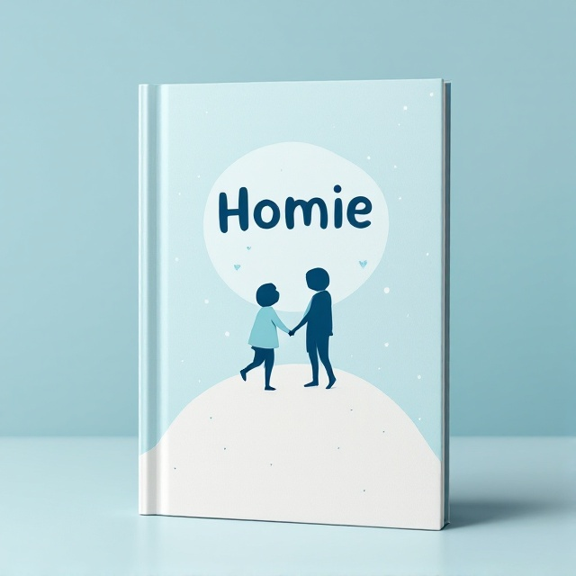 A whimsical illustration of two playful silhouettes, holding hands while standing atop a gentle mound. The background is a soft gradient of robin egg blue with subtle polka dots scattered throughout, adding a touch of playfulness. The silhouettes are a darker shade of blue to contrast and stand out against the background.