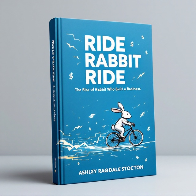 A dynamic scene featuring a stylized rabbit sketch riding a bicycle across the cover, with a trail of lightning bolts crackling in its wake. Dollar signs are scattered around, subtly intertwined with a rising stock market chart in the background. The rabbit is positioned in the lower right corner, with the trail of elements creating a sense of forward movement and energy. The entire composition is set against a vibrant blue background, amplifying the book's theme of success and ambition.