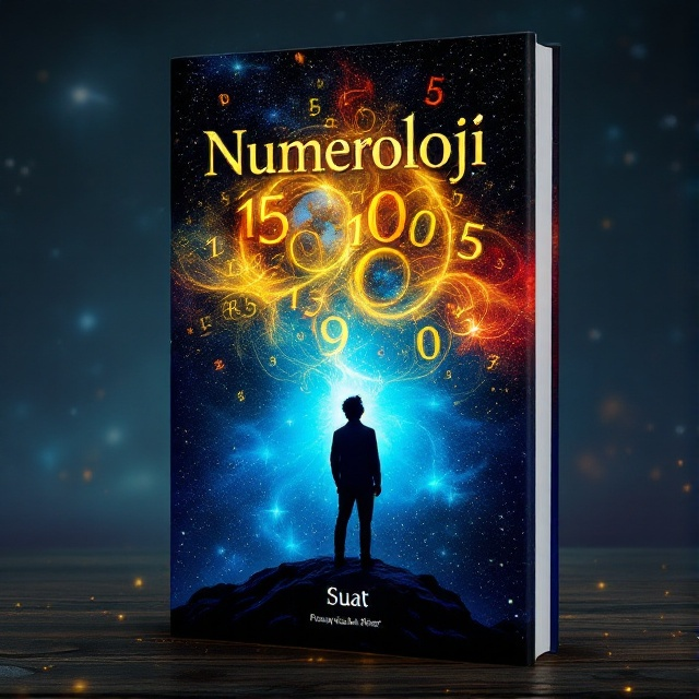 A mystical scene featuring a silhouette of a person gazing up at the night sky. Overlapping numbers in vibrant yellow, red, and blue swirl around them, creating a magical aura. The background is a starry night with subtle hints of a globe, suggesting a connection between the cosmos and humanity.