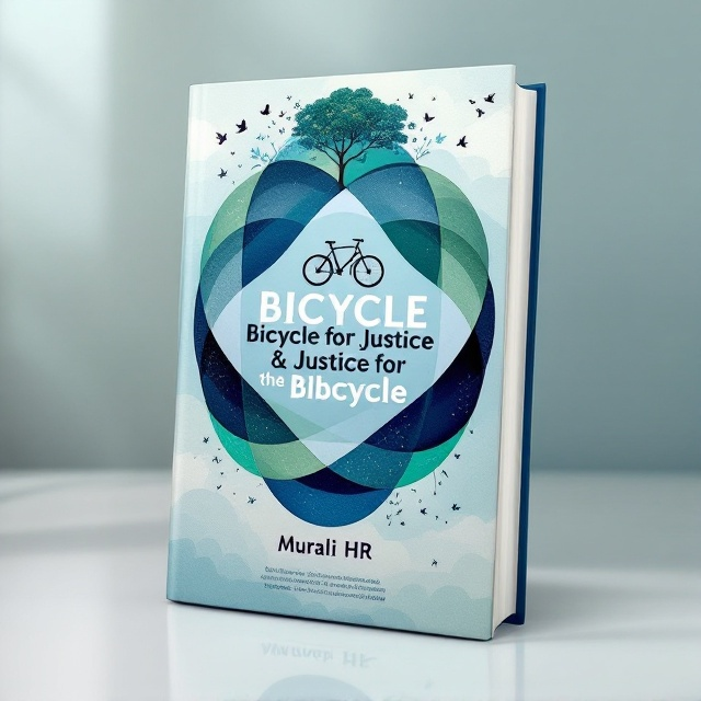 An abstract illustration of interconnected circles in harmonious shades of blue and green, with a subtle depiction of a bicycle intertwined within the circles. The background features delicate illustrations of birds flying and a tree, which embed themselves smoothly into the circular design. The use of these elements showcases the themes of empathy, kindness, and action.