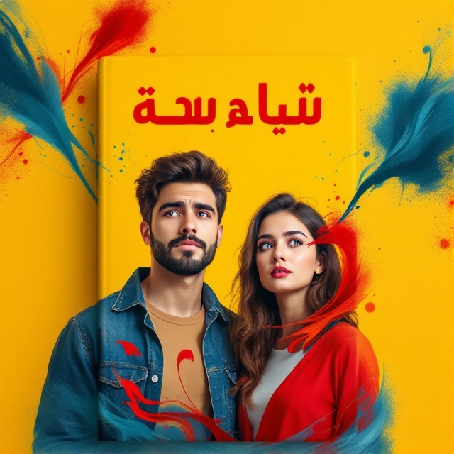 A striking image of a young man and woman standing side by side against a vibrant yellow background. Their faces show a mix of fear and hope, with exaggerated facial expressions to highlight these emotions. Red and blue abstract shapes swirl around them, adding dynamic movement and energy to the scene.
