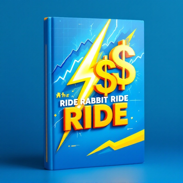 A vibrant blue background serves as the canvas, with an energetic lightning bolt cutting diagonally across the cover. A stylized stock market chart weaves behind the lightning bolt, with an upward trajectory. To the right, a large, bold dollar sign appears as if it's being electrified by the lightning. Below the chart and signs, the ticker symbol "RIDE" pulses in bright, capital letters.