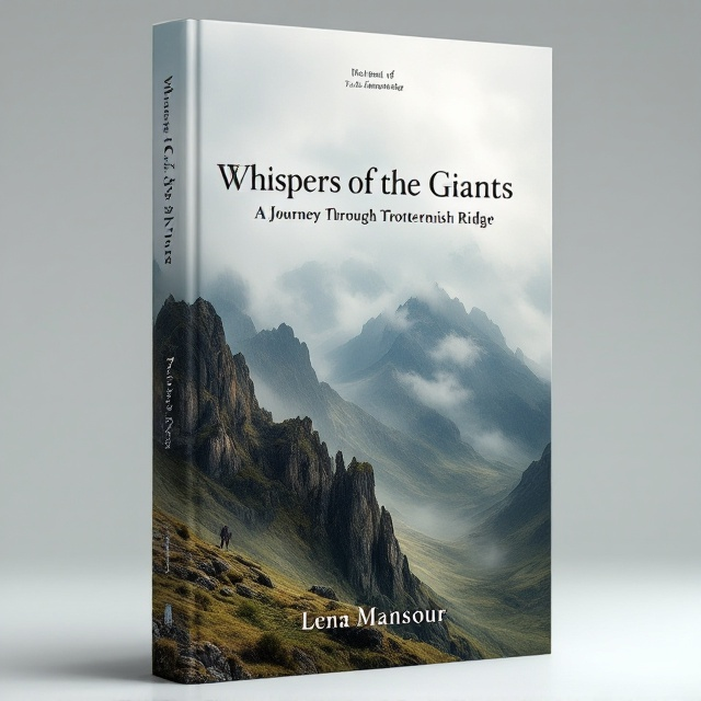 A breathtaking, high-resolution photograph of Trotternish Ridge dominates the cover. The image captures the dramatic peaks and valleys bathed in ethereal light, with wisps of clouds adding a mystical touch. At the bottom of the cover, a subtle gradient fades into the photo, enhancing the dreamy atmosphere.