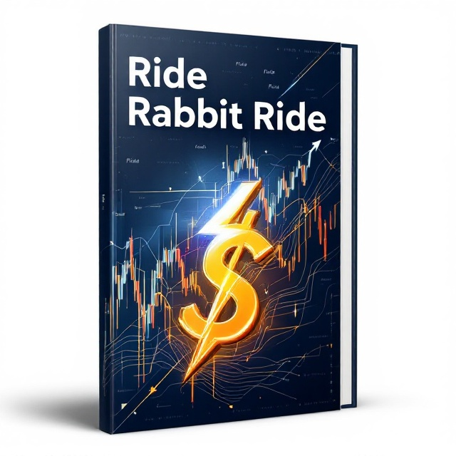 A dynamic cover featuring a stylized lightning bolt cutting diagonally across the cover. Overlaying the lightning bolt is a prominent stock market chart with lines and graphs. A large dollar sign appears at the base of the bolt, surrounded by abstract shapes resembling speed lines to symbolize rapid movement and success. In the background, a subtle ticker with the text "ride" repeats as a pattern, creating texture without overpowering the foreground elements.