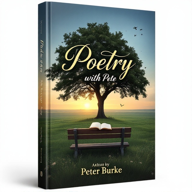 The cover displays a sweeping view of a vast green field at dusk, where a large, majestic tree stands prominently in the foreground. The tree's branches stretch across the upper portion of the cover, with a gentle scattering of leaves catching the fading light of the sunset. Below the tree, a sturdy wooden bench is centered, evoking a sense of tranquility and comfort. An open notebook with a pen rests invitingly on the bench. In the distance, small silhouettes of birds dot the horizon, adding a touch of life to the serene landscape.