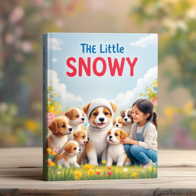 The cover features a serene nature background with a clear blue sky and fluffy white clouds. In the foreground, a diverse group of playful puppies is frolicking in a lush, colorful garden. Among them, an adorable but visibly weak ill puppy is wearing a soft knit hat, capturing the viewer's attention with its tender expression. Nearby, a kind-hearted young girl is kneeling beside the ill puppy, offering a gentle and protective presence.