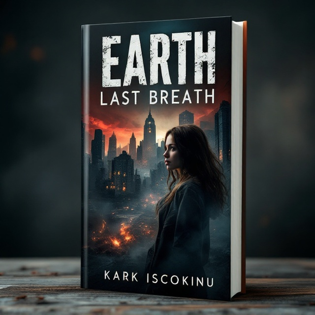 The cover features a dark, apocalyptic cityscape in the background, with crumbling skyscrapers and an ominous red sky. In the foreground, a teen girl with brown hair, standing in shadow, looks over her shoulder with a frightened expression, her figure slightly blurred. Smoke and ash drift across the scene, adding to the chaos.