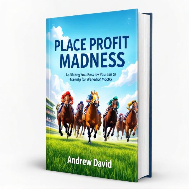 The cover features a vibrant illustration of a lush green racetrack where race horses gallop energetically towards a prominent winning post in the foreground. The background displays a clear blue sky that adds depth and excitement to the scene. The depiction of the horses is dynamic, capturing their muscles and movement, evoking the thrill of the race.