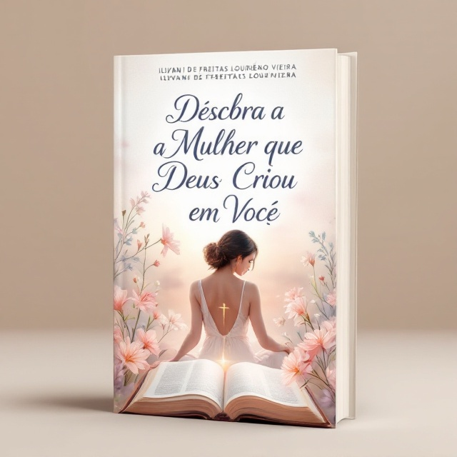 The cover features a serene landscape scene with a woman in a reflective pose, surrounded by delicate flowers gently swaying around her. In the background, there is a subtle, softly lit open Bible, partially visible, along with an understated cross emerging from the floral patterns. The overall tone of the cover employs pastel shades, predominantly in light pinks, lilacs, and soft blues, set upon a subtle, elegant beige backdrop to evoke feelings of peace and introspection.