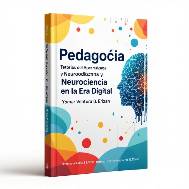 The cover features an abstract digital brain design on the right side, symbolizing the intersection of learning theories and neuroscience. The left side of the cover is filled with colorful geometrical shapes — yellow, blue, red, and green — that create a vibrant and lively setting. This gives an impression of digital connectivity and educational innovation.