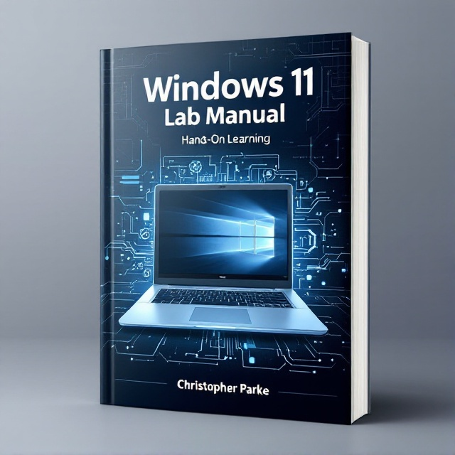 An illustration of an open laptop displaying the Windows 11 interface against a futuristic, digital background. The background includes abstract tech patterns in shades of blue and gray with subtle hints of circuit board designs fading out towards the edges. The Windows 11 logo is subtly integrated into the design, enhancing the tech theme.