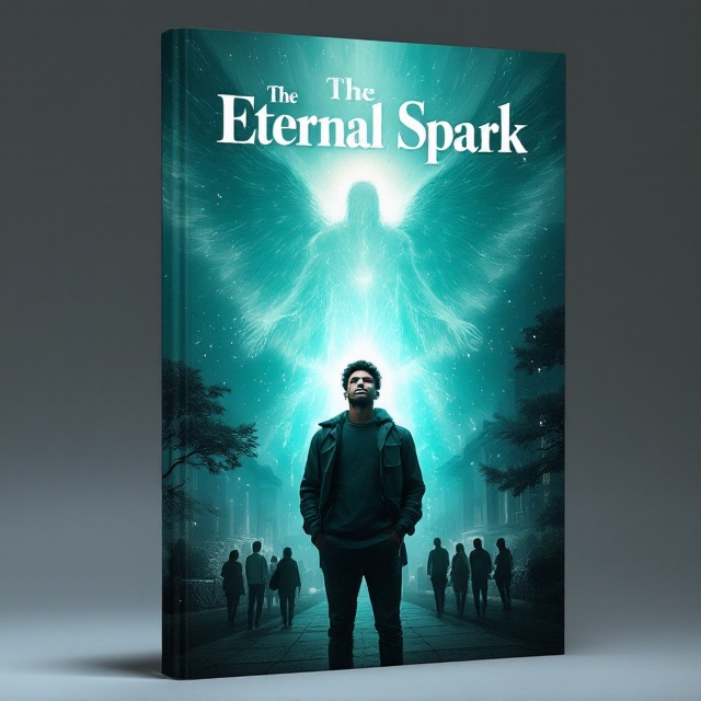 The cover features a striking image of a college-aged Black male student standing confidently at the center. Behind him, a radiant seraph-like figure emits a soft, ethereal glow, casting divine light over the student. Below, in the lower section of the cover, shadowy silhouettes of other students and people are seen walking past a university building. The background melds mystical tones of turquoise, enhancing the sense of mystery and spirituality.