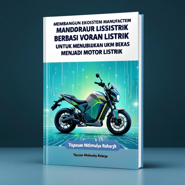 The cover features a sleek, stylized illustration of a modern electric motorcycle, positioned centrally against a background of dynamic blue and green gradients symbolizing energy and innovation. The image of the motorcycle is composed of geometric shapes, suggesting precision engineering. Electrical circuits subtly fade into the background, giving an impression of technological advancement.
