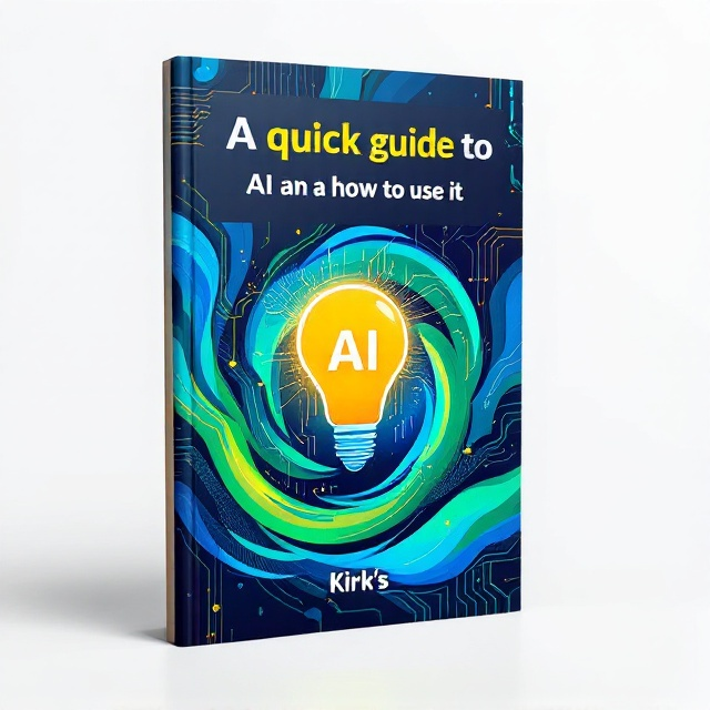The cover features a vibrant and abstract representation of artificial intelligence. Dynamic swirling patterns in shades of blue, green, and yellow symbolize the energy and potential of AI. In the center, a stylized lightbulb icon is embedded, representing innovation and ideas, with subtle digital circuit elements faintly integrated, conveying a sense of technology.