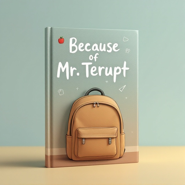 The cover features an illustrated, cartoon-style backpack as the central element, lightly worn and sitting slightly off-center. The background is a soft, muted color gradient, from light sky blue at the top to earthy brown at the bottom, suggesting a classroom or school environment. Above the backpack, subtle graphic elements like a small apple and a chalk doodle add context related to school life.