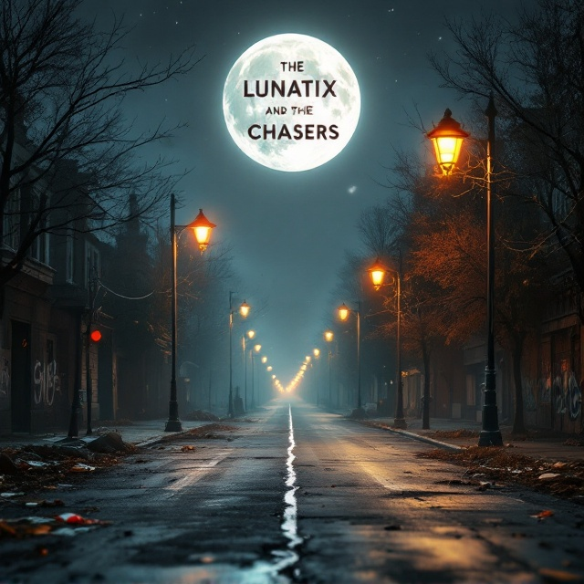 The cover features a split scene, where the left side depicts a messy street with scattered trash, graffiti, and old streetlights casting a dim glow, while the right side shows a clean, elegant street with polished streetlights and tidy surroundings. Above, a large moon casts a luminous, otherworldly light across both parts. The transition line between the two sides visually represents the division and rivalry, with subtle torn-paper or jagged line effect.