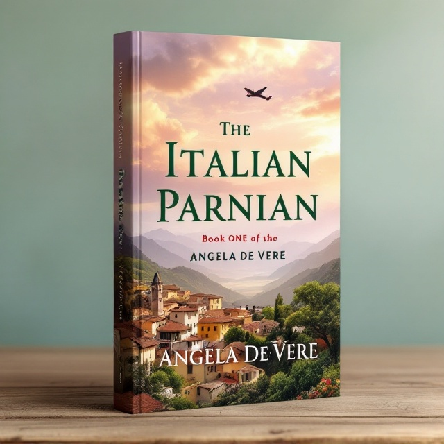 A bright and idyllic Italian mountain village scene envelops the lower two-thirds of the cover, highlighting charming, rustic buildings with terracotta roofs, surrounded by lush greenery of the Sibillini Mountains. The upper third of the cover is dominated by a vast, expansive sky that fades from late afternoon hues of gold to soft purple, symbolizing mystery. In the distant sky, a single fighter plane soars subtly, almost as a part of the landscape. To the left, the dark silhouette of a teenage girl in an unyielding stance adds a dramatic focal point to the otherwise serene setting, hinting at her role as a resistance fighter.