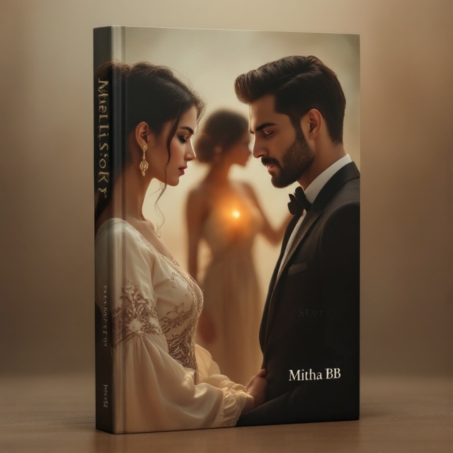 A striking scene featuring a handsome, well-dressed man gazing intently at a woman clad in elegantly simple attire, her features showing vulnerability. Beyond them, a slightly ethereal woman who stands more radiantly, drawing the man's focus away from the primary woman. Subtle, muted tones form the background, casting a warm, inviting ambiance while hinting at the underlying romantic tension.
