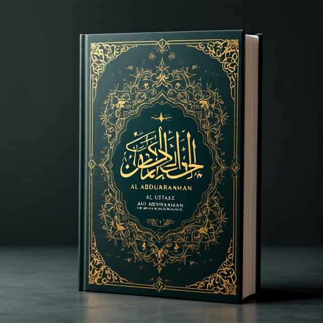 The cover features elegant Arabic calligraphy as the central element, intricately designed in an artistic swirl. This calligraphy is set against a dark green background with subtle Islamic geometrical patterns that add depth without overwhelming the main element. Gold accents highlight key features in the calligraphy and patterns, sparking a sense of discovery and reflection.