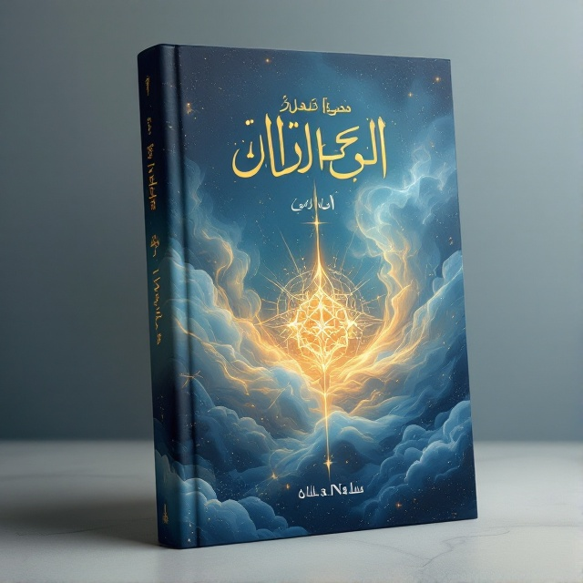 A serene and abstract depiction of swirling, ethereal clouds in deep blues and golds, suggesting divinity and spirituality. In the center, a shimmering golden symbol representing enlightenment emerges subtly from the clouds. Subtle beams of light streak through, indicating divine presence.