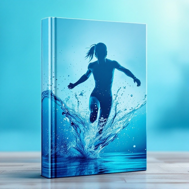 The cover features a dynamic and fluid water splash effect that seamlessly transitions into a silhouette of an athlete in motion. Hues of blue and aqua dominate, creating a sense of calm and rejuvenation. A soft gradient background slightly blurs towards the edges, giving a sense of focus on the central image. The subtle reflection of the water splash at the bottom adds depth.