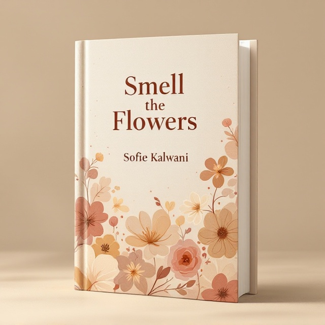 Abstract and stylized flowers, with soft, swirling lines in varying shades of muted warm colors like light browns, dusty pinks, and soft yellows. The flowers are scattered across the cover, giving it a gentle, flowing feel. Small hints of light, sparkly dots are placed intermittently to create a sense of wonder and subtle elegance.