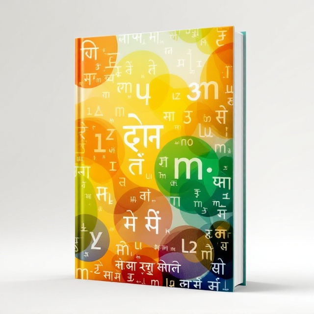 The cover features a vibrant and colorful abstract design that represents the diversity and richness of the Hindi language. Translucent Hindi alphabets in various sizes float in the background, creating a lively and engaging atmosphere. The dominant color palette includes shades of saffron, green, and white, symbolizing the cultural essence of India.