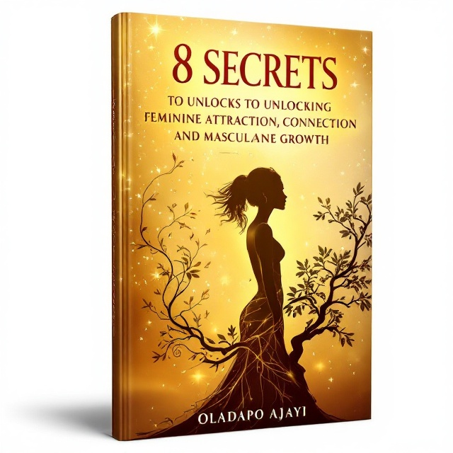 The cover features a graceful silhouette of a woman, her form intertwined with delicate, flowing lines that resemble vines, symbolizing feminine connection and allure. A golden hue washes over the background, giving a warm, inviting glow, while subtle shimmering particles add a sense of magic and discovery. In contrast, a silhouette of a sturdy tree stands beside her, representing masculine growth and strength.