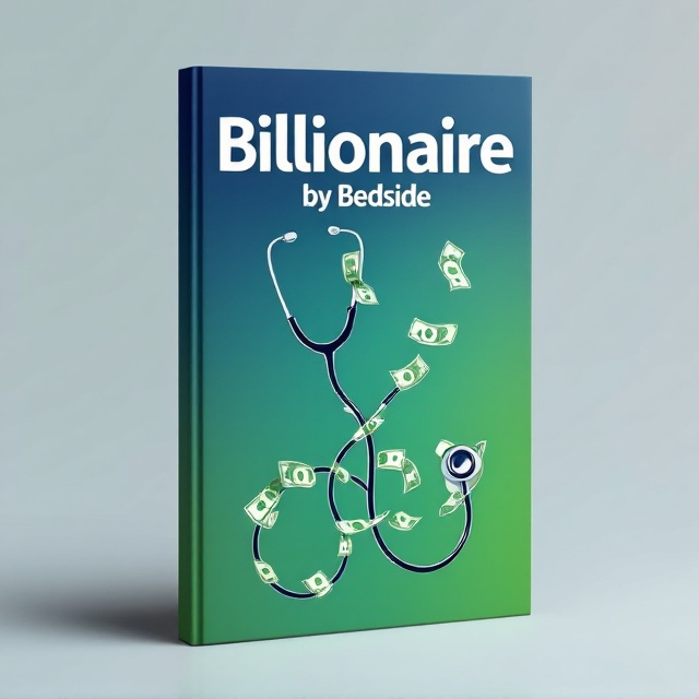 The cover features a modern, minimalist design with a prominent silhouette of a stethoscope intertwined with dollar bills. These elements are set against a gradient background that transitions from a deep blue at the bottom to a vibrant green at the top, symbolizing growth and prosperity.