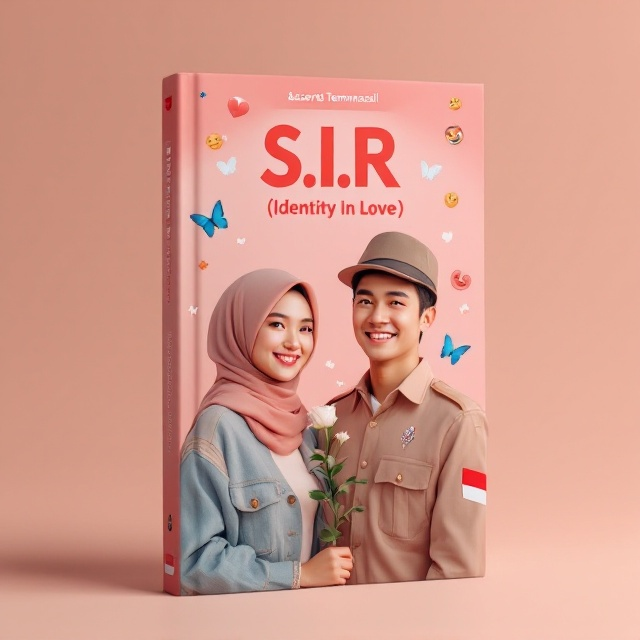 The cover features a vibrant and lively scene with a young woman wearing a hijab and PDL paskib, her cheeks slightly round yet beautiful. Beside her stands a young man wearing a hat and PDL pelatih uniform, identified as Sakha Faazel. Between them, a delicate white rose and a fluttering blue butterfly create a subtle connection, adding a cheerful touch. The red-and-white Indonesian flag is subtly visible on one of their sleeves. The background has a soft, warm tone with unyu-unyu emoji motifs scattered around, enhancing the overall cheerful mood.
