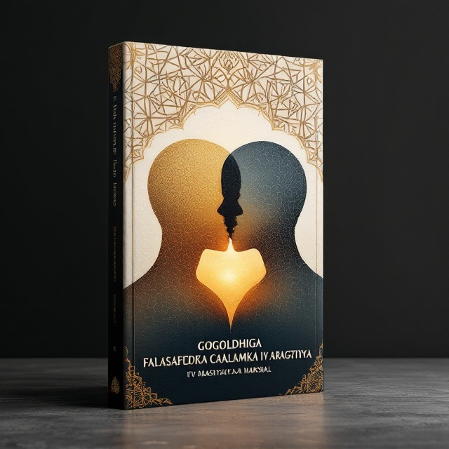 The cover features an abstract depiction of two overlapping silhouettes, one representing the globe and the other embodying philosophical thought. The globe is textured with a honeycomb pattern to symbolize interconnectedness, with soft, warm colors like gold and bronze to evoke ideas of wisdom and enlightenment. Above, an intricate pattern of Islamic geometric art subtly blends into the background, symbolizing the fusion of world philosophies and Islamic perspectives.