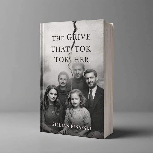 A monochromatic grey background sets the somber tone. Centered on the cover is a faded family photo featuring a young girl, older brother, mother, and father. The father's face is obscured by a prominent crack running through the photo, symbolizing separation and loss. Subtle shadows and textures give a weathered, aged look to the image, enhancing the themes of grief and loneliness.