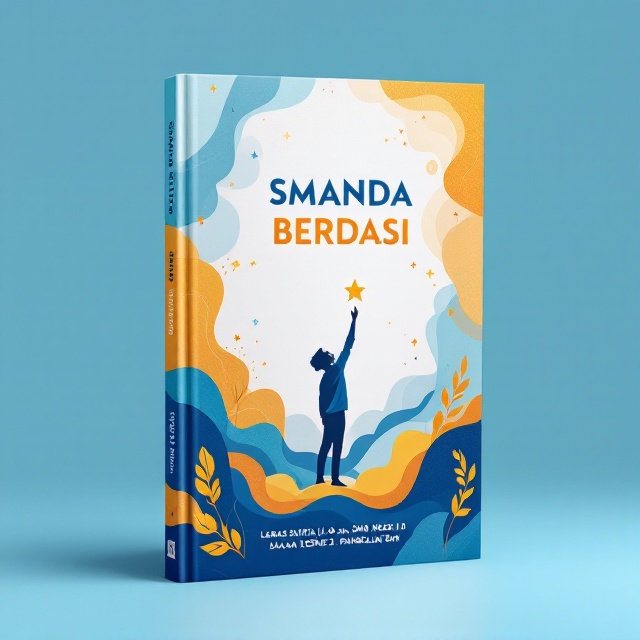 A vibrant illustration on the cover captures the spirit of "semangat" and "pantang menyerah." It features the silhouette of a student reaching towards a star, embodying the school's ethos of faith, intelligence, and achievement. In the background, abstract shapes intertwine, symbolizing creative thinking and the merging of tradition with modernity. The use of bright and inspiring colors like blue, gold, and white emphasizes hope, excellence, and purity.