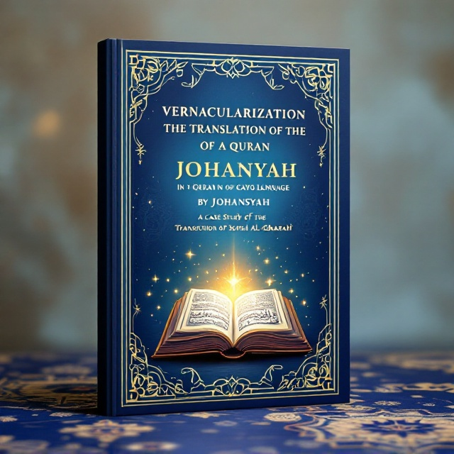A serene yet intriguing background featuring a gradient of deep blues, symbolizing both the depth of knowledge and spiritual exploration. The foreground displays a subtle geometric pattern reminiscent of Islamic art, adding an element of cultural beauty. Centered in this artistic elegance is an intricate illustration of an open book, symbolizing the Quran, with light emanating from the pages to suggest enlightenment and curiosity.