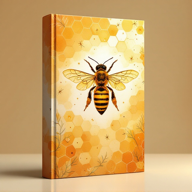 The cover features an enlarged honey bee in the center, partly translucent to show its intricate details. Surrounding the bee are watercolor-style illustrations of honeycomb patterns filled with honey, a few scattered bee stingers, and faint acupuncture points marked on an abstract silhouette of a human body. The background transitions from a deep orange at the edges to a warm honey-yellow near the center, enhancing the central elements.