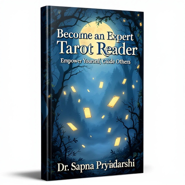 The cover features a mystical landscape scene with a moonlit night sky and an enigmatic mist hovering over a tranquil forest. Silhouetted tarot cards float mysteriously in the foreground, glowing softly. Vines and ivy subtly integrate the elements, adding an organic connection to the earth and the mystical aspects of tarot reading.