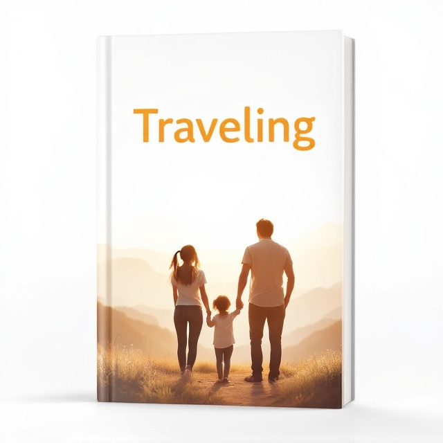 The cover features a picturesque landscape with a soft white sky and distant hills in the background. In the foreground, a little girl with pigtails stands between her mom and dad, holding their hands and looking back towards the viewer with an expression of happiness and wonder. The family's silhouettes are softly illuminated, giving a sense of warmth and closeness. The background is predominantly white, symbolizing purity and new beginnings.