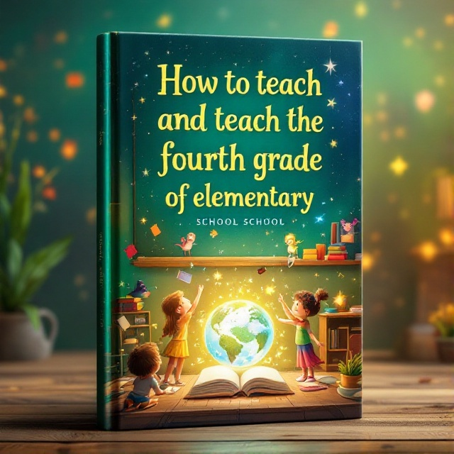 A whimsical scene of a classroom set in a fantasy world, showcasing floating books, magical creatures, and an enchanting chalkboard. The background is a gradient of green, blue, and orange hues, creating a vibrant and dynamic setting. There's an illustration of children engaging with a magical globe emitting shimmering educational symbols.